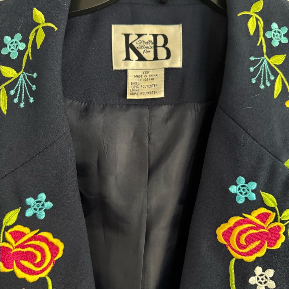 Vintage Embroidered Colorful Floral Navy Coat - Womens Jacket - Picture 2 of 7